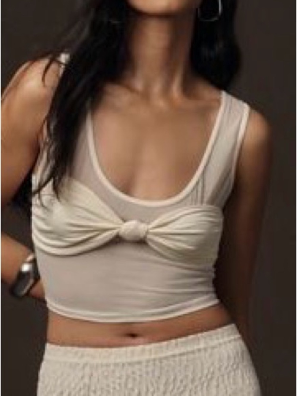 Anthropologie Cream Knot-Front Bandeau Crop Top